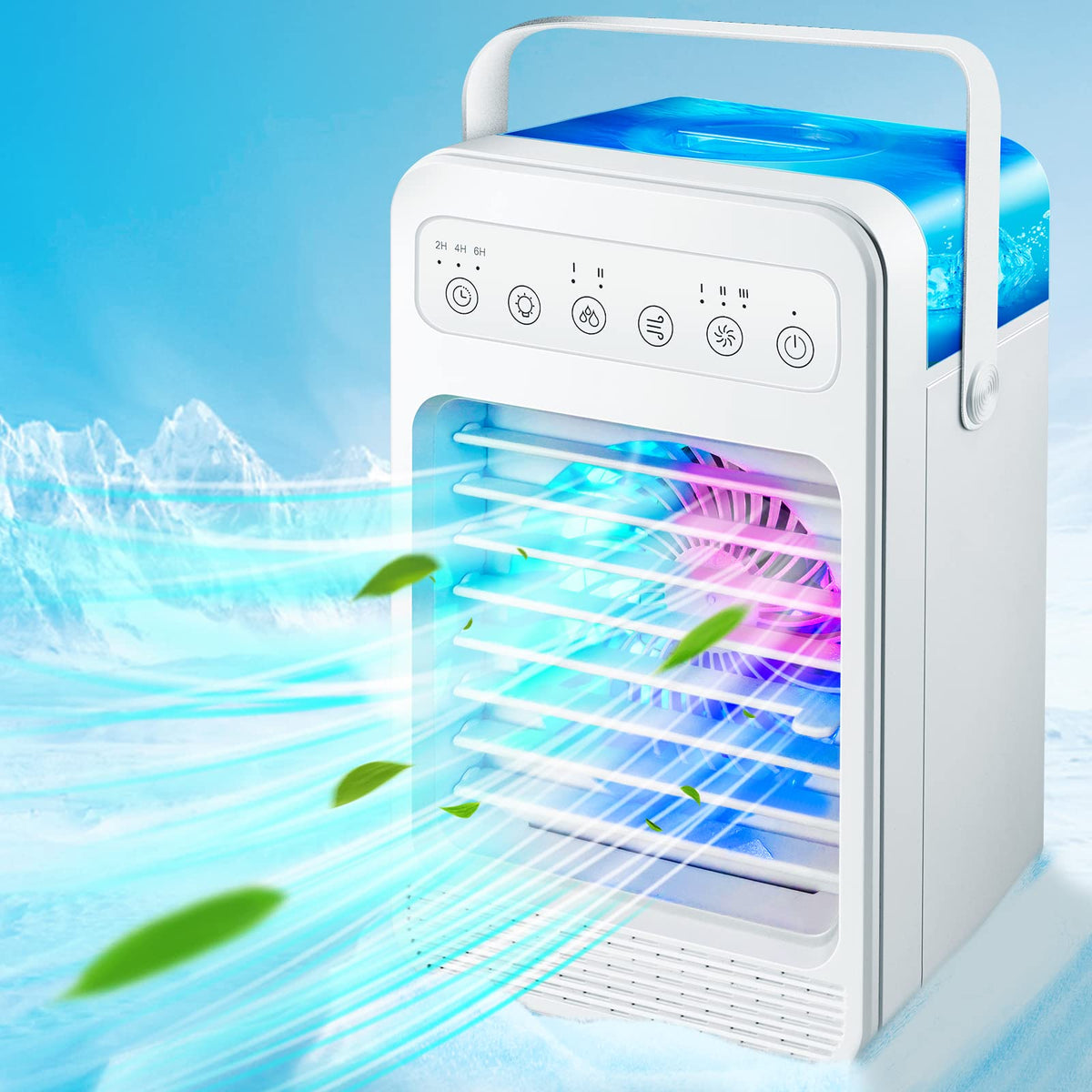 Portable Air Conditioners, Personal Air Cooler Humidifier with 4 Speeds, 7 Colors Light, 600ML Water Tank, Mini Personal Air Conditioner Fan, USB Quiet Air Cooler for Home, Office, Bedroom