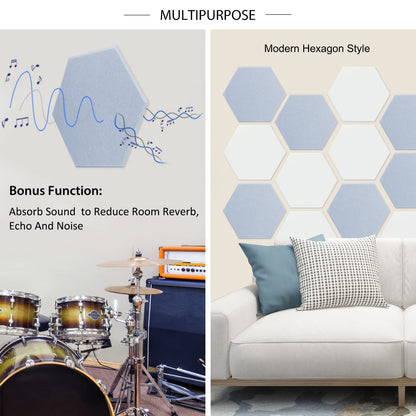 BXI Large Hexagon Felt Bulletin Board - 14.2 X 12.3 X 0.4 Inches 6 Pcs Self-Adhesive Poster Cork Board with 30 Push Pins, Pin Tiles Display Vision Board, Photo Picture Panels for Home Office Classroom