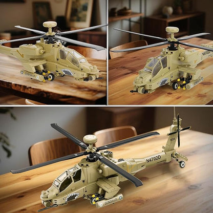 AH-64 Military Helicopter Building Set Compatible with Lego Military Army Airplane fo Adults as Gifts