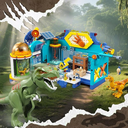 HOGOKIDS 2-in-1 Dinosaur Research Institute Building Set with Light - 837PCS Dino World Building Blocks Toys with 2 Dinosaur Figures Dinosaur Playset Birthday Xmas Gifts for Boys Girls Age 8-14 Years