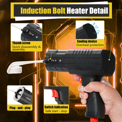 Magnetic Induction Heater Kit, 1800W Induction Heating Bolt Removal, Lightweight Induction Bolt Buster for Rusty Screw Removal with 4 Coils And Storage Box, Single Handed Operation, 8S Heating Up
