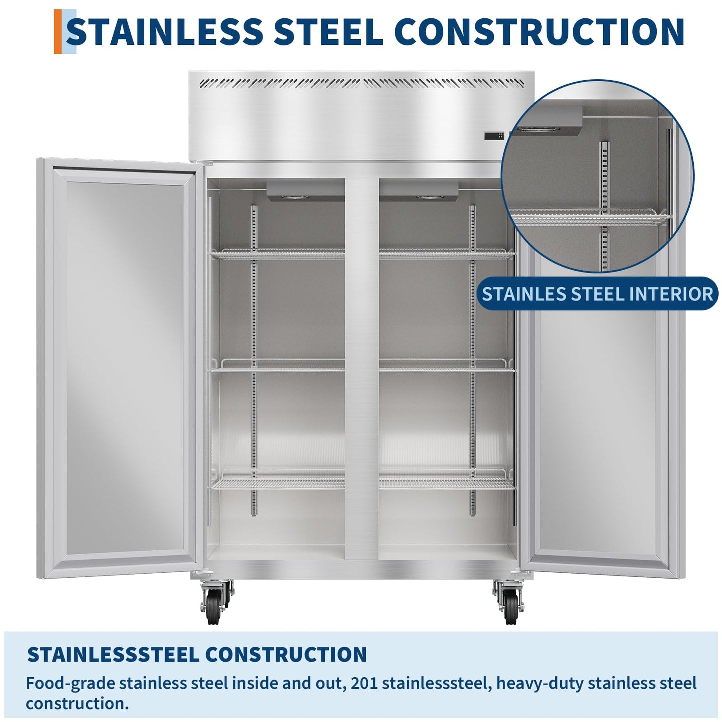 48 Inch Wide Commercial Refrigerator, 36 Cu.ft Upright Refrigerator Only No Freezer, 2 Door 2 Section industrial fridge with Auto Defrost & 6 Adjustable Shelves for Restaurant, Bar, Kitchen, Shop