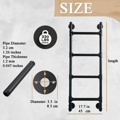 Wall Mounted Ladder 7 ft for Attic Loft Bunk Bed Window Iron Metal Pipe Frame Outdoor Climbing Escape Industrial Heavy-Duty Wrought Wallmounted