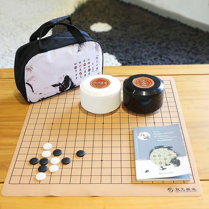 Portable Go Game Set Reversible 19x19 / 13x13 Faux Leather Foldable Game Board with Single Convex Ceramic Stone 361pcs and Plastic Go Bowls 2 Players Board Game