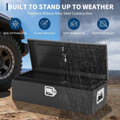 Heavy Duty Steel Metal Tool Box for Truck Bed, 39" Lockable Pickup Truck Tool Box with Gas Struts, Weatherproof Crossbed Storage Chest, Diamond Plate Truck Bed Tool Box for Trailer, RV, Work Truck