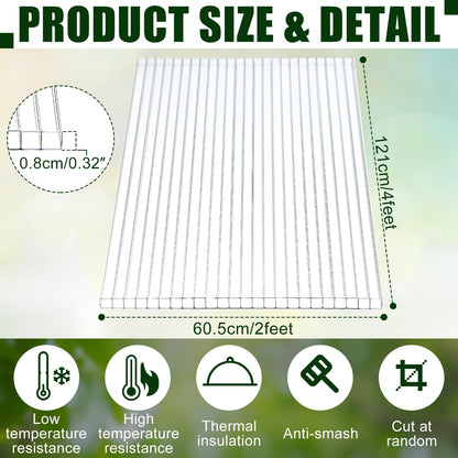 Tatuo 12 Pack 4' X 2' X 0.32'' Polycarbonate Greenhouse Panels Polycarbonate Sheets Twin-Wall Roof Panels Waterproof UV Protected Clear Corrugated Plastic Roofing for Greenhouse Replacement