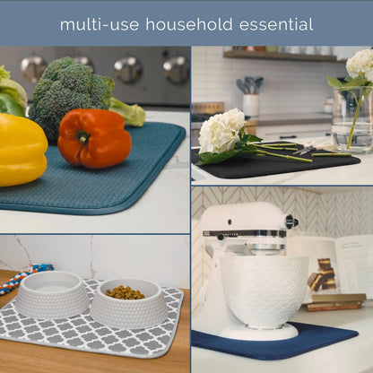S&T INC. Dish Drying Mat, 16” x 18”, Absorbent Microfiber Kitchen Counter Mat, Dish Drying Pad for Dishes, Utensils, Pots and Pans, Large, Grey Stone