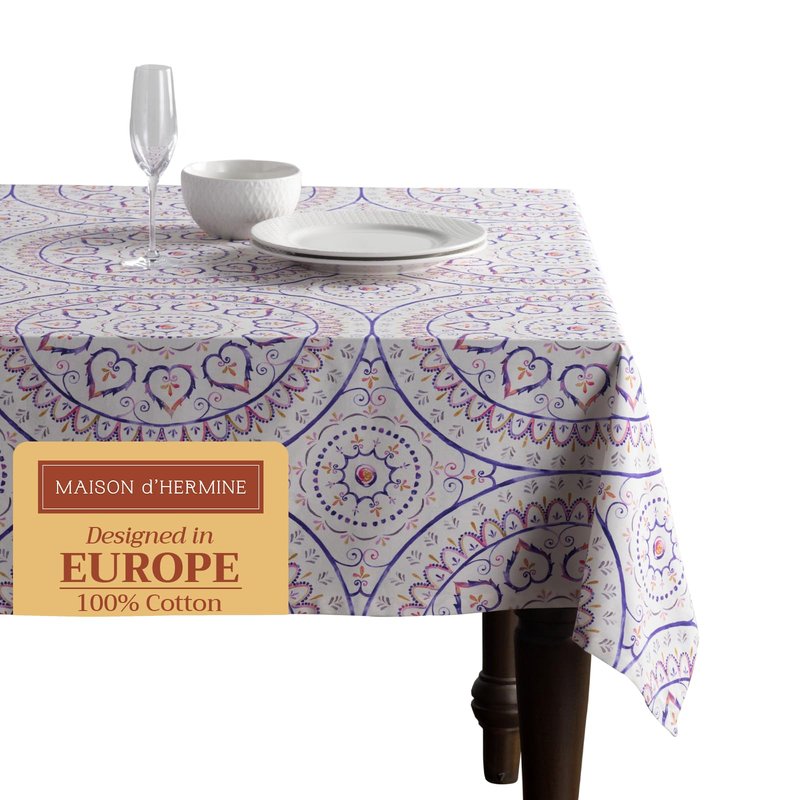 Maison d' Hermine Table Cloth Rectangle Table 100% Cotton 60 x 120 Inches Tablecloth Reusable Decorative for Dining Kitchen Room Farmhouse Home Gifts for Mothers Day Spring Summer - Mandala