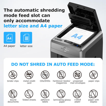 BONSEN 300-Sheet Auto Feed Paper Shredder, 60 Minutes Non-Stop Commercial Grade Heavy Duty Shredders for Office, 8.1 Gallon Micro Cut Document Shredder, P-4 Security Level,58dB Super Quiet
