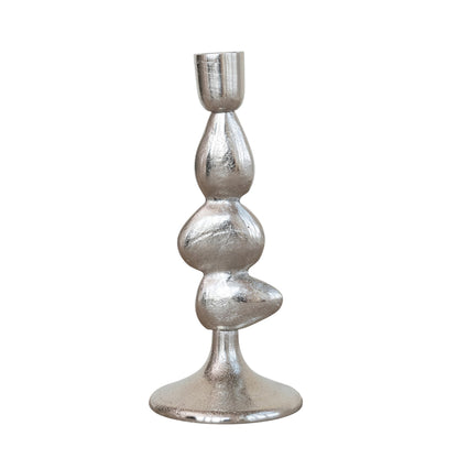 Bloomingville Cast Aluminum Stacked Taper Holder, Silver Finish