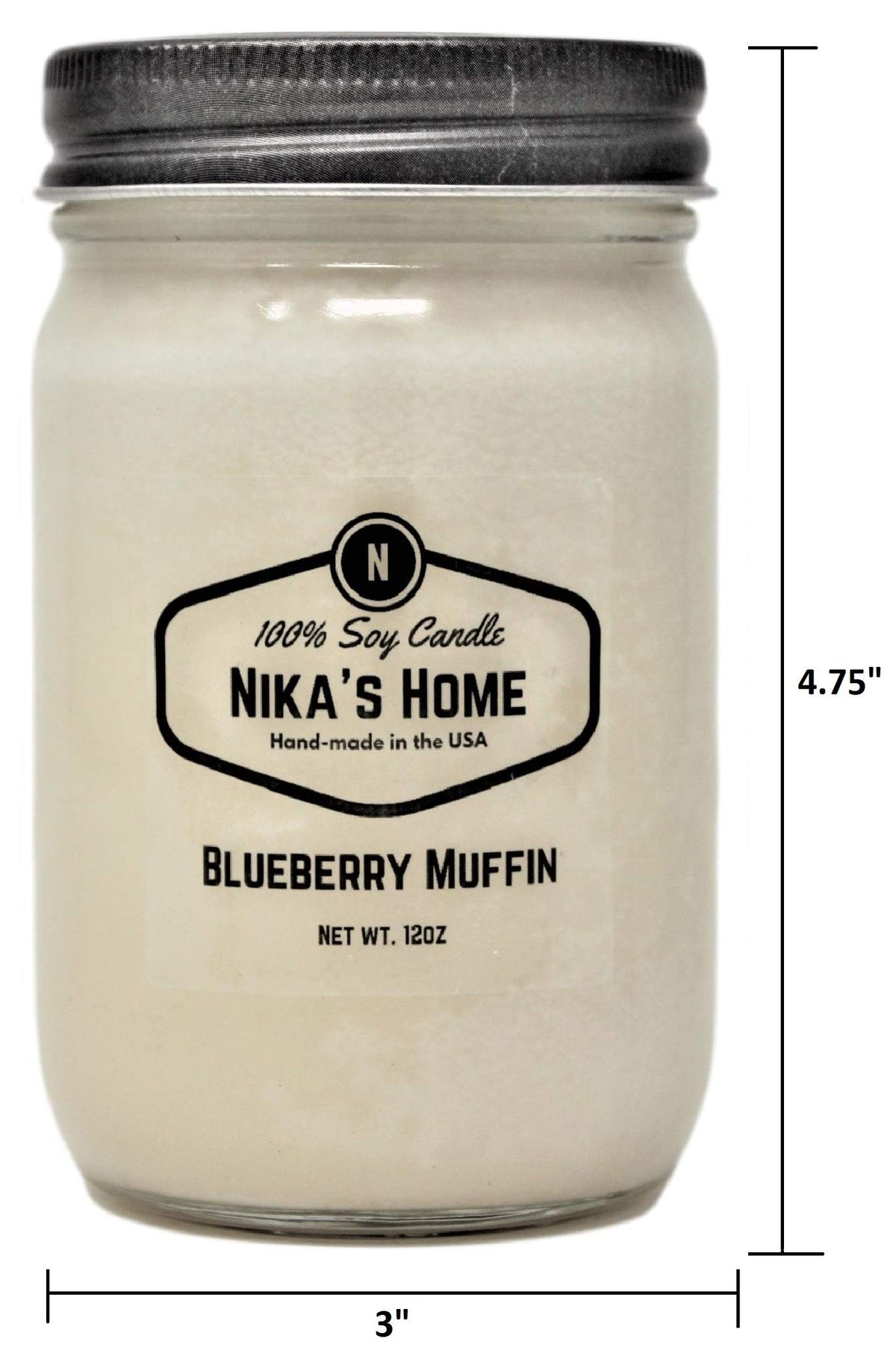 Nika's Home Blueberry Muffin Soy Candle - 12oz Mason Jar - Non-Toxic - Hand Poured in The USA, Long Burning 50-60 Hours Highly Scented All Natural, Clean Burning