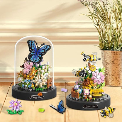 2 Flowers Bouquet Building Set Insect Collection Mini Animals Bee &amp Sunflowers Butterfly &amp Rose Botanical Plant Micro Blocks Not Compatible with lego Ideal Valentine's Day Gift Lover Teen (