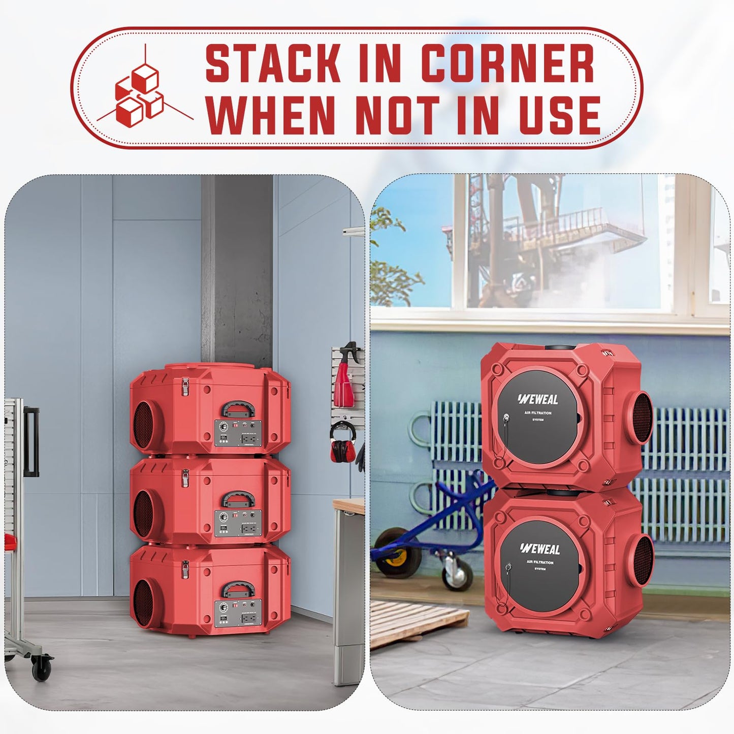 WEWEAL HEPA Air Scrubber, Portable Negative Air Machine 550 CFM, Stackable Commercial Air Purifier for Construction, Renovation
