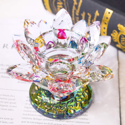 H&D HYALINE & DORA Colorful Crystal Lotus Flower Candle Holder Tealight Holders (4.5inch-Multi)