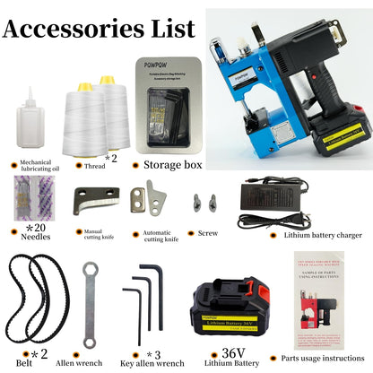 Bag Sewing Machine, 2s/bag Portable Bag Sewing Machine, Industrial Bag Closing Machine for Packing Woven Bags Non-woven Fabrics Leather (Blue, Lithium Battery - 36V)