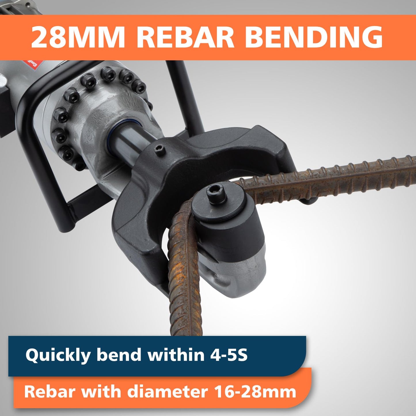 CENTALL Electric Hydraulic Rebar Bender 1250 W Hydraulic Rebar Bending Machine 1.1 Inch 16-28mm Rebar within 3-4 s Easy Bending Rebar Steel Bar HRB28 (Grey + Orange)