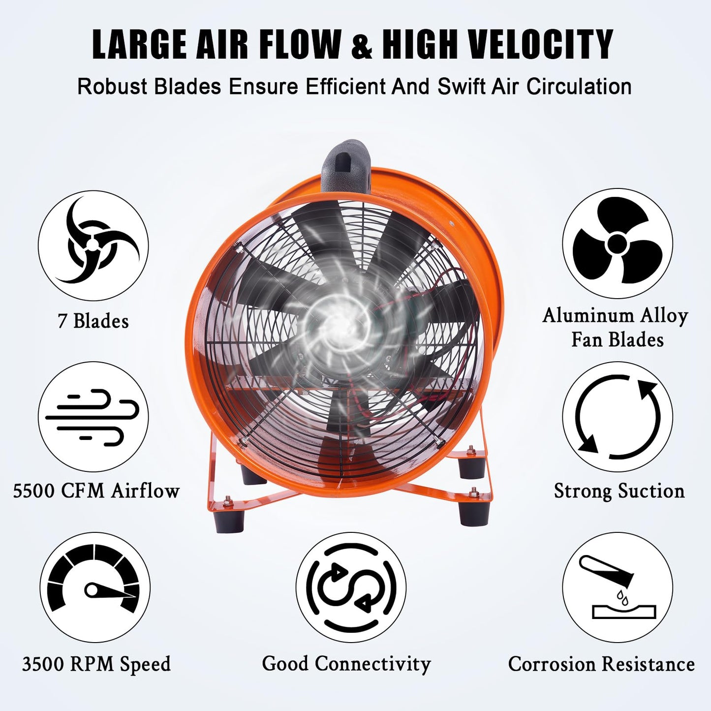 PeacefulHues 16 Inch Portable Exhaust Fan with 32.8Ft Duct, 3500 CFM Ventilator, Heavy Duty Blower for Workshop, Garage, Basement Ventilation
