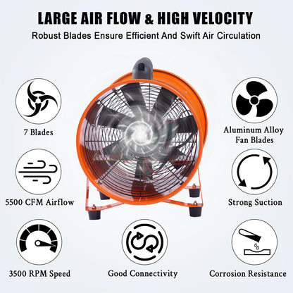 PeacefulHues 16 Inch Portable Exhaust Fan with 32.8Ft Duct, 3500 CFM Ventilator, Heavy Duty Blower for Workshop, Garage, Basement Ventilation