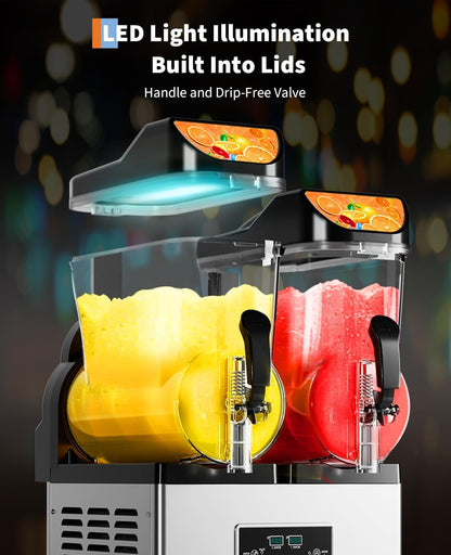 Commercial Slushy Machine 30L/8gal Double Tank, Smoothie Frozen Drink Machine, 84Cups Stainless Steel Margarita Slush Maker, Fast Cooling Low Noise Auto Clean, for Restaurants Cafes Bars Food Trucks