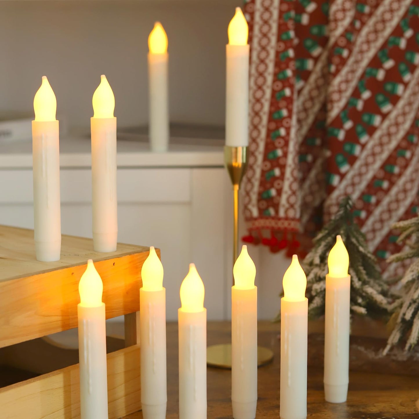 Lezonic 12 Pack Flameless Taper Candles Battery Operated Candlesticks Flickering LED Fake with Dripping for Halloween Christmas, 6 Inch White Wedding Mantel Fall Church Vigil Decor by Touch, No Remote