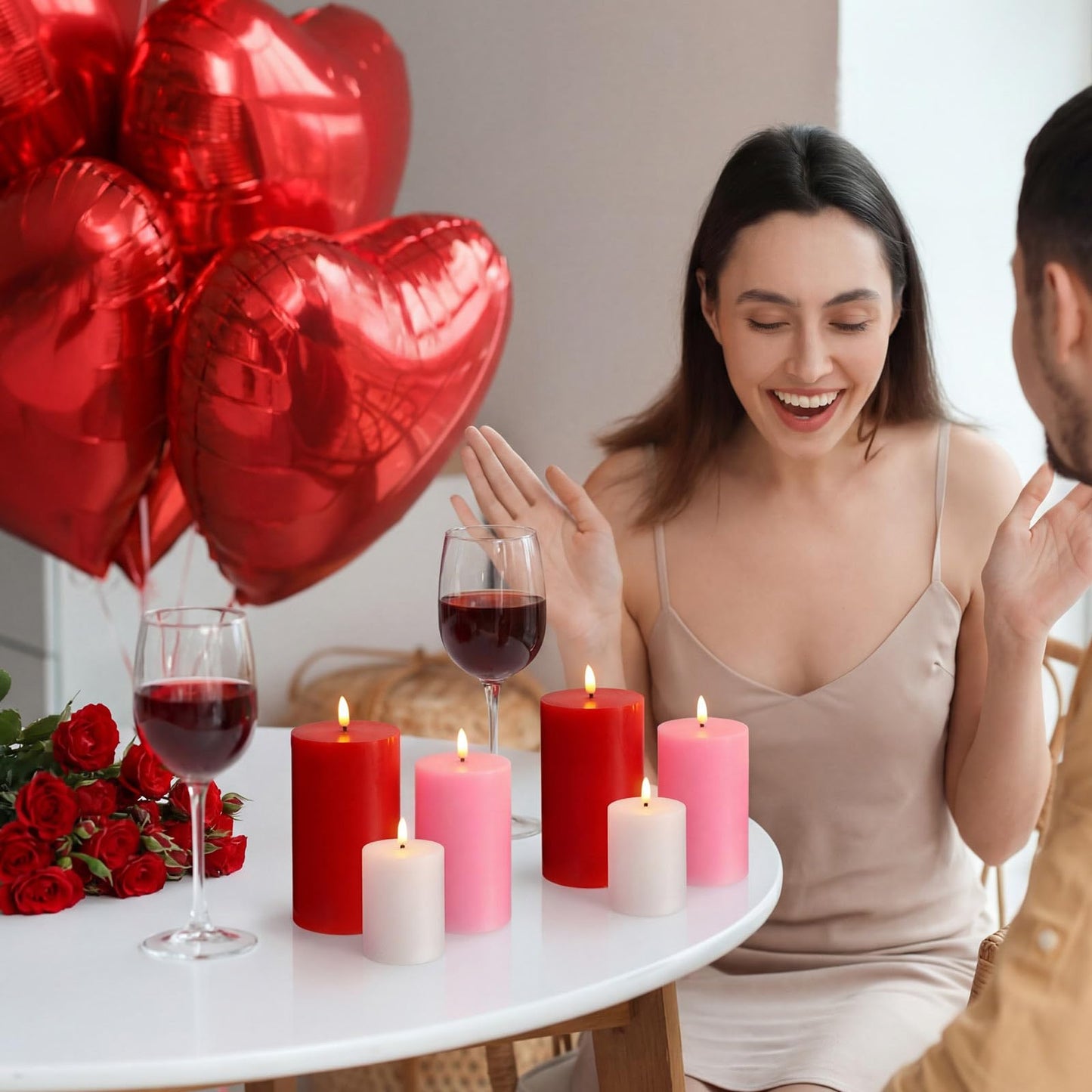 Grinsvalley 6 Pcs Mother's Day Flameless Candles LED Flameless Pillar Candles Wax LED Fake Candle with Remote and Timer Flickering H 4" 5" 6" for Home Table Dating Wedding Party Decor