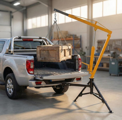 EliteEdge 1000 LBS Hydraulic Pickup Truck Crane, 360° Swivel Hitch Mounted Hoist with 3 Adjustable Booms, Truck Bed Crane for Lifting Engine, Deer, or Construction Goods