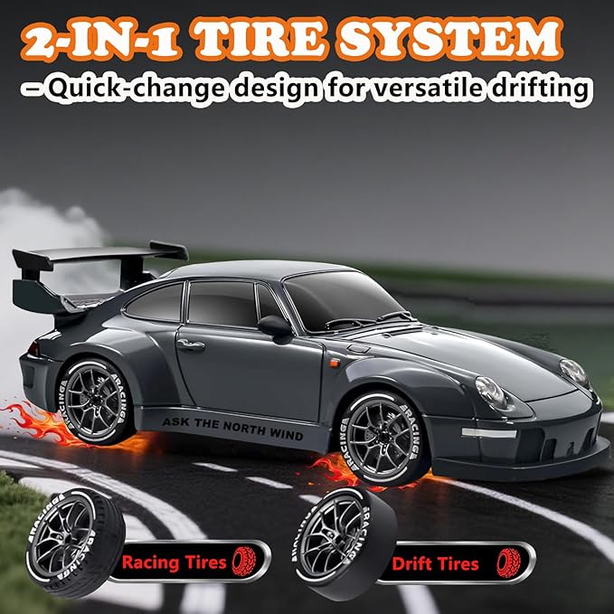 RC Drift Car 1:24 Scale Remote Control Vehicle with LED LightsDrifting Tires＆Two Batteries Racing Sports Toy Idea Gift for Adults Boys Girls and Kids