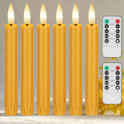 AFINETH Yellow Flameless Taper Candles with Remote, 6.4" Battery Operated LED Candles, Flickering Flameless Candlesticks for Table Centerpieces, Wedding, Farmhouse, Dinner Decor, Set of 6