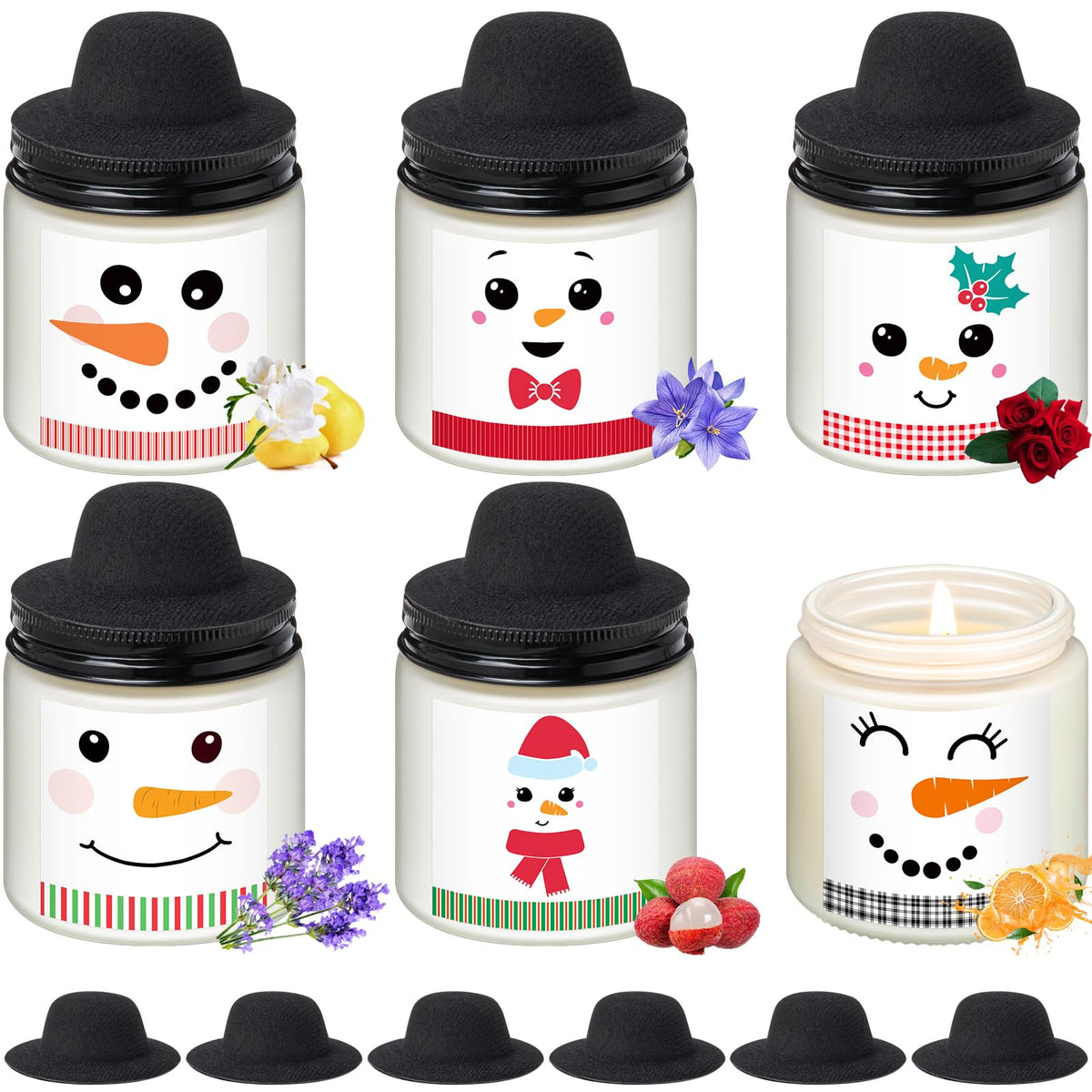 Lounsweer 12 Pcs Christmas Candles Bulk Gifts Set for Women Men 3.5oz Snowman Scented Candles Jar Soy Wax Candle with Mini Snowman Decor Cap for Christmas New Year Winter Decor