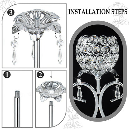 5 Pcs Metal Flower Candle Holder Leaves, 4.3 Inch Metal Candle Stand Accessories with 3 Hanging Holes for Crystal Pendants, Suitable for Candlesticks and Candelabra (Silver, 3.9"-5pcs)
