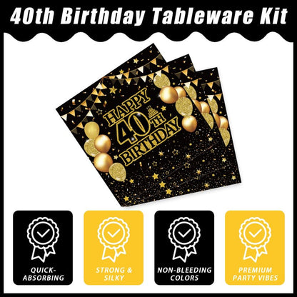 Kepeel 96Pcs 40th Birthday Party Tableware Set, Back in 1986 Birthday Party Decorations Supplies for Men Women Cheers to 40 Years Birthday Party Dessert Plates Napkins Forks Favors, Serve 24