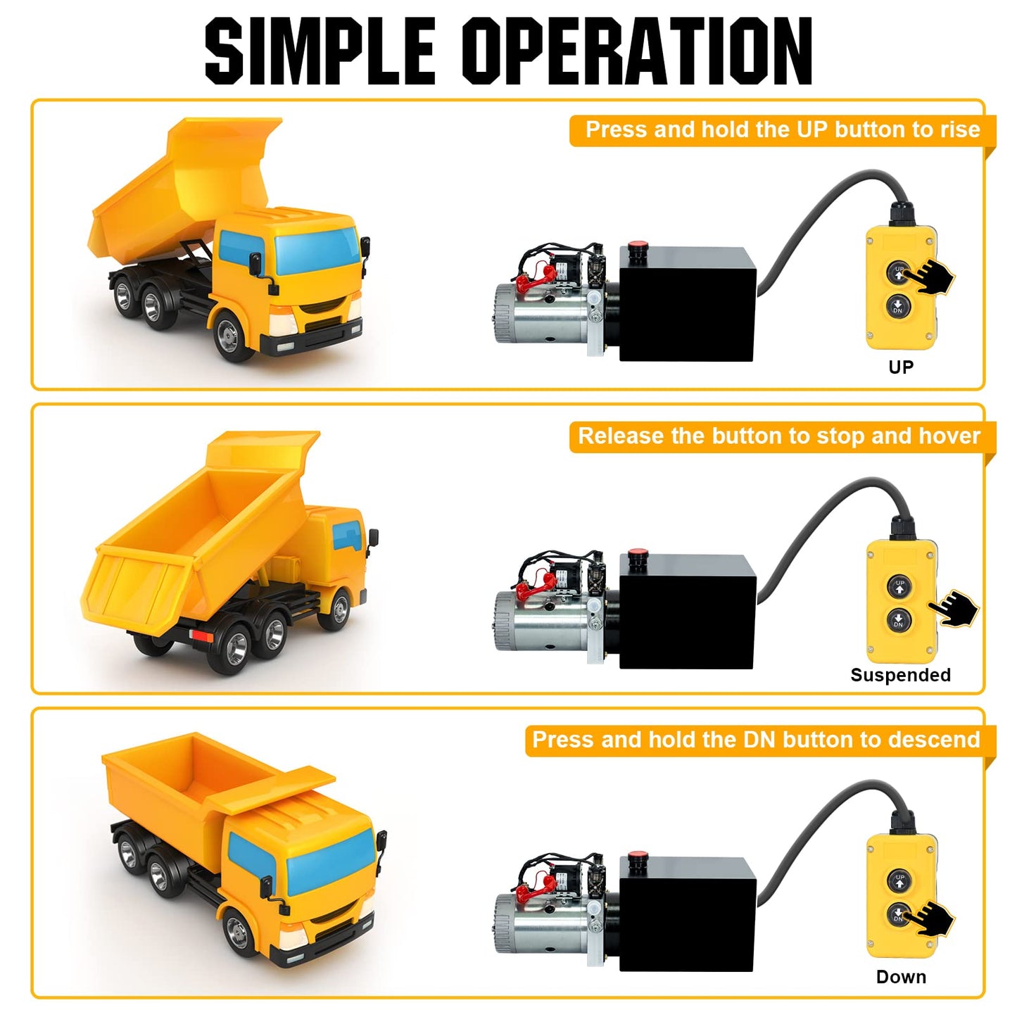 DC HOUSE Hydraulic Power Unit 15 Quart Double Acting Hydraulic Pump DC 12V Power Unit Metal Reservoir for Dump Trailer Car Lifting
