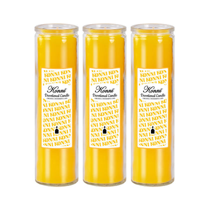KONNI 2x8 Inch Yellow Pillar Candles in Glass Set of 3, Devotional Prayer Candle, Unscented Religious Candles, 105 Hours Emergency Long Burning, Ideal for Memorials, Vigil, Blessing