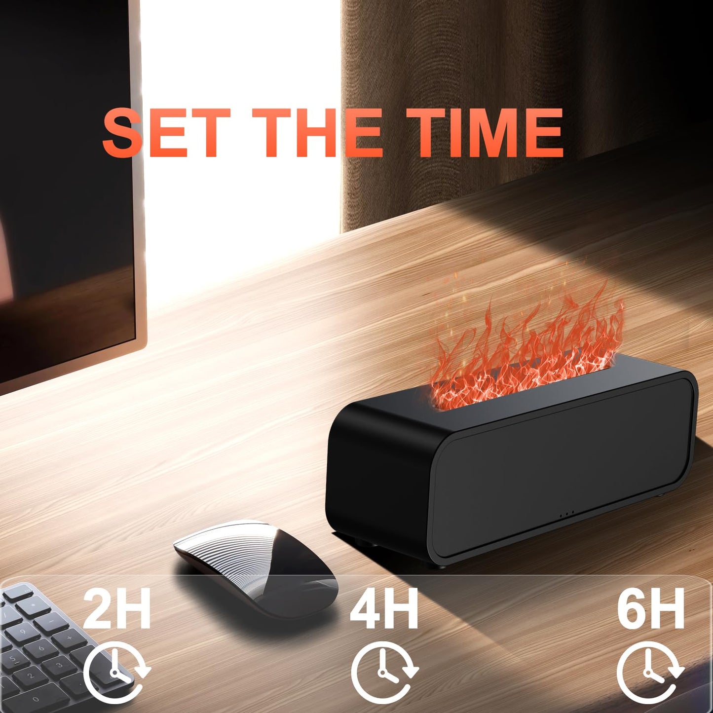 Colorful Flame Fire Diffuser Humidifier, 7 Colors Changing Oil Diffuser, Ultra-Quiet Aroma Essential Oils Aromatherapy Diffusers for Large Room, Bedroom, Office(Timeable, Waterless Auto off-150ml)