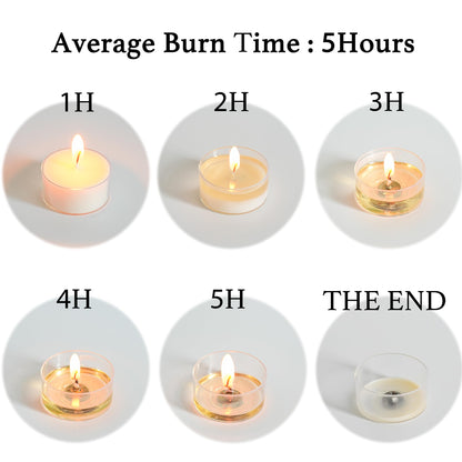 MUUFAZA 12 Unscented Natural Soy Tealight Candles in Clear Cups, 5H Long Clean Burning, Hand-Poured White Mini Tea Candle Set for Parties, Spa, Meditation, Gift, Holiday, Emergency, Home Decor