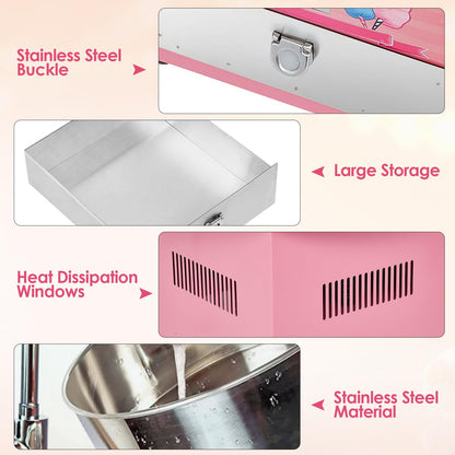 Garvee Candy Cotton Machine for Kids, Electric Commercial Candy Cotton Maker with 20 in Stainless Steel Bowl for Home Family Party Festival Pink