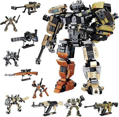 5 in 1 DIY Assembling Warrior Mech Model Building Blocks Set1881 Pieces Bricks Collectible Gun Military Weapon Toy Set Gift for Adults Teens 14+ or Firearm/Mech Fans