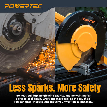 POWERTEC 14-Inch Multi-Material Chop Saw, 15 Amp, TCT Blade, Adjustable Fence & Depth Stop, Quick-Release Vise, Soft Start, for Metal, Wood, Plastic, and More (CPS1400)