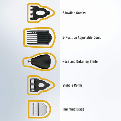 ConairMAN All-in-One Beard Trimmer for Men for Face, Nose and Ear Hair Trimmer,6 piece Men's Grooming Kit, Cordless/Rechargeable