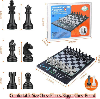 Advanced Electronic Chess Board Smart Computer Chess Set AI Voice Coach Learning for Kids ELO 2200+ for Improving Players Magnetic Large Pieces &amp Board Perfect for Adults LCD Display(Black)