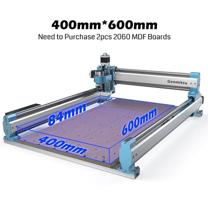 Genmitsu CNC Router Machine 4040-PRO + Y-axis Extension to 4060 Kit + 2pcs Threaded Inserts 2060 MDF Spoilboard