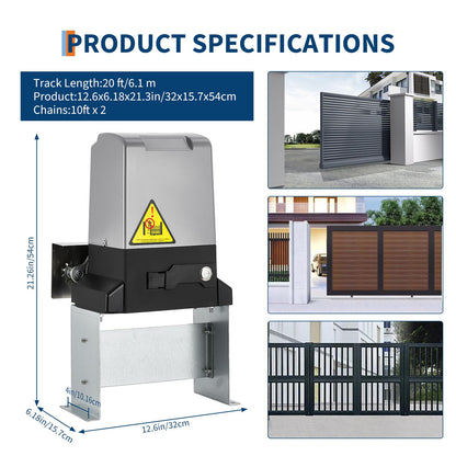 Automatic Sliding Gate Opener with 2 Remote Controls, 1760 LBS Electric Rolling Driveway Slide Gate Motor, Gate Operator Hardware Kit for Security, 40 ft/Min Move Speed, Fits Gates Up to 40 ft