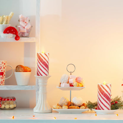 Christmas Flameless Pillar Candles Decor - 3PCS Candy Cane Stripe Real Wax Red and White LED Candles with Battery Operated for Home Christmas, New Year, Winter Wedding Party Decoration or Gift