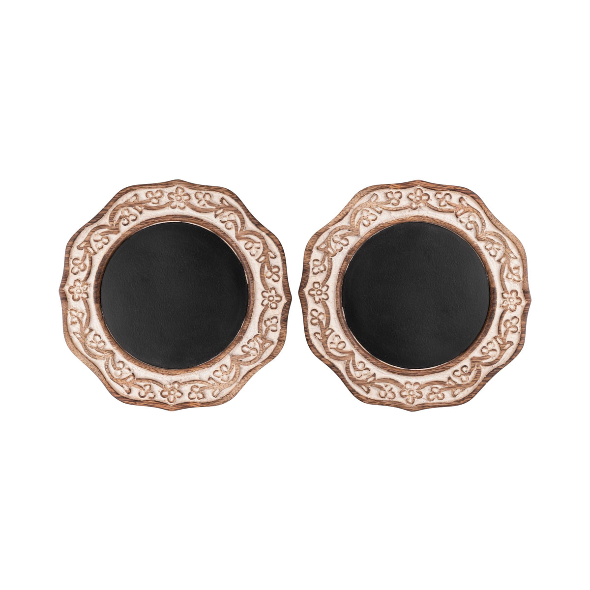JFY Designs Hand Carved Solid Wood Candle Centerpiece Set of 2 - Pillar Candle Holders Decorative Candlestick Holder for Home Décor, Wedding, Dinning, Party