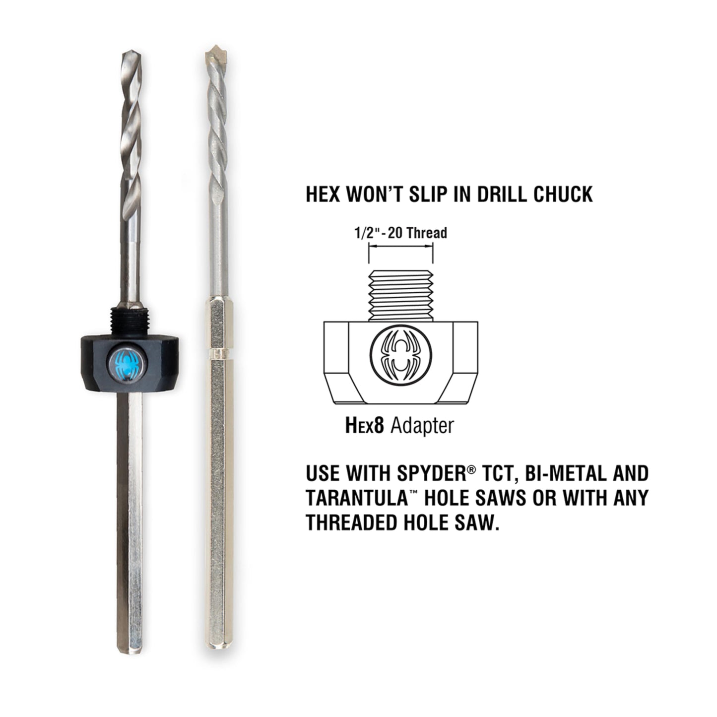 Spyder Hex8 3/8-inch Quick Change Hole Saw Arbor for Rapid Core Eject System,10-Pack