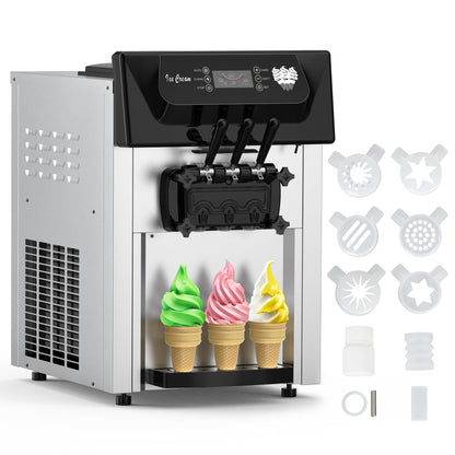PioneerWorks Commercial Ice Cream Maker,2200W, 5.3 to 7.4 Gal/Hour, 3 Flavors Commercial Soft Ice Cream Machine with LED Display, Perfect for Restaurants Snack Bar