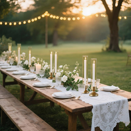 Hurricane Glass Candle Holders, Set of 6 Metal Taper Candlesrick Holders for Centerpieces Tall Gold Candle Stands Bulk with Glass Cylinder for Wedding Birthday Party Table Decor
