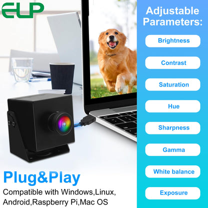 ELP 48MP USB Fisheye Webcam for Computer & Laser Engraver - 6000P USB Security Camera for Raspberry Pi (1.56mm Fisheye Lens, 200)