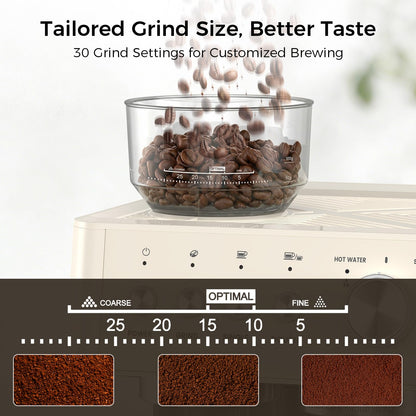 Kndko Espresso Machine with Grinder, 20 Bar Espresso Coffee Machines with Milk Frother Steam Wand, Espresso Maker for Latte, Cappuccino, Hot/Cold Brew, White