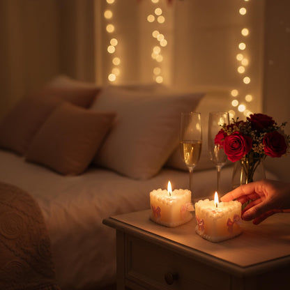 SRCVYLT 2 Pcs Bow Heart Scented Candle Set Rose Fragrance Soy Wax Scented Candle with Fixed Bow Decor for Valentine's Day Party Bedroom Room Table